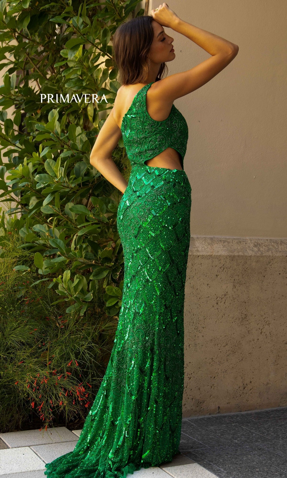 Primavera 3729 One-Shoulder Long Sequin Prom Dress - Image 11
