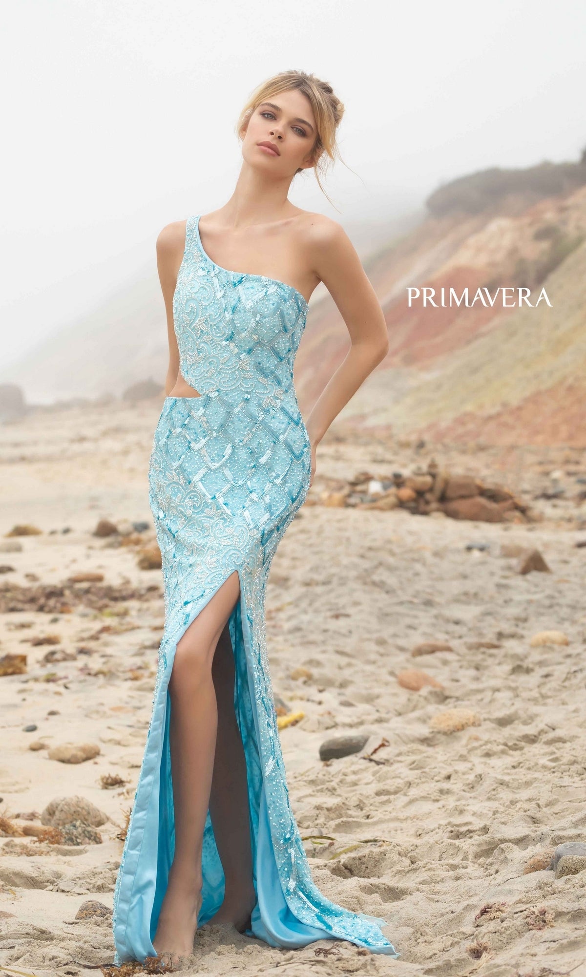 Primavera 3729 One-Shoulder Long Sequin Prom Dress - Image 13