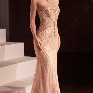 Beaded Long Halter Prom Dress: CLCC427