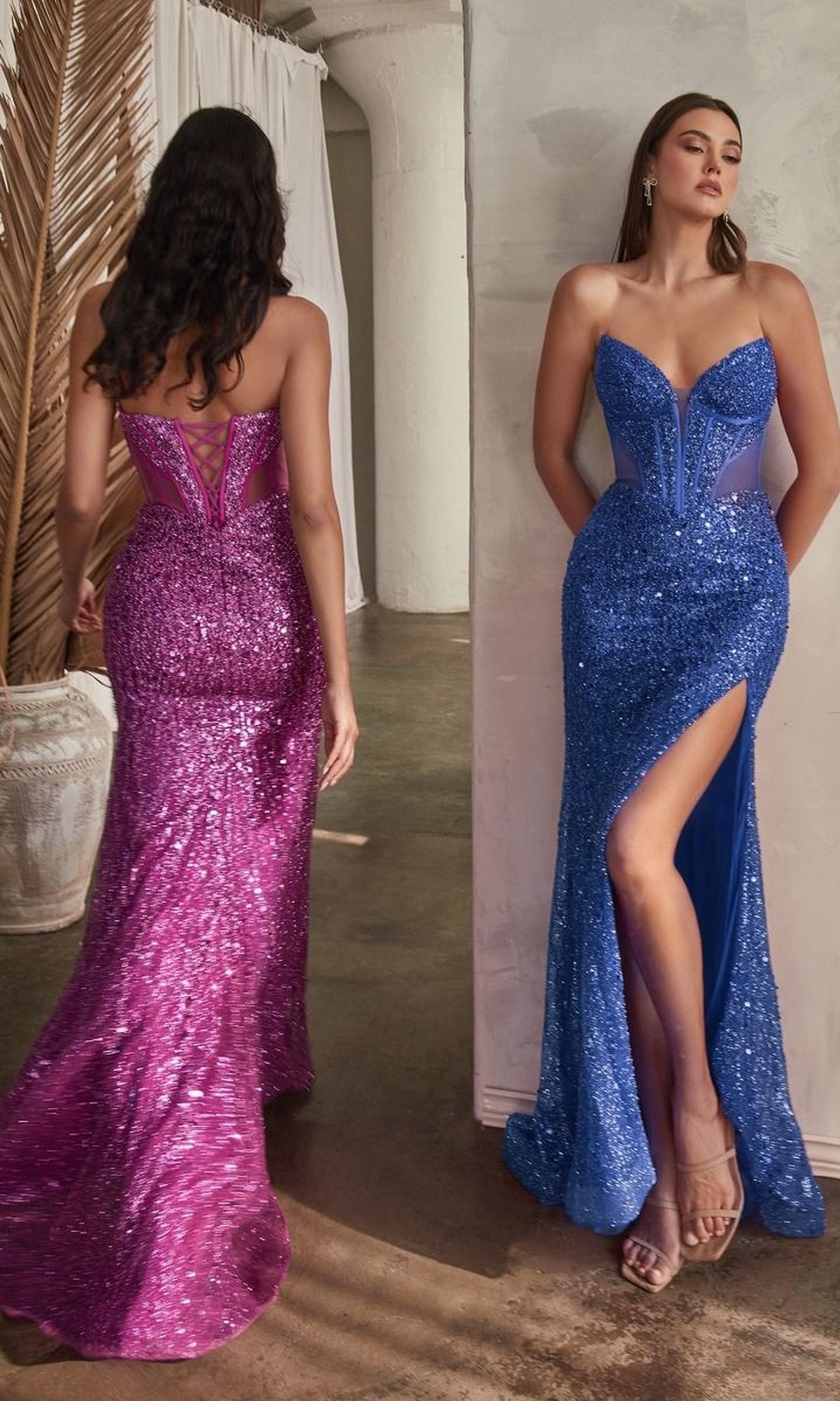 Strapless Long Sequin Prom Dress: Ladivine CD0227 - Image 4