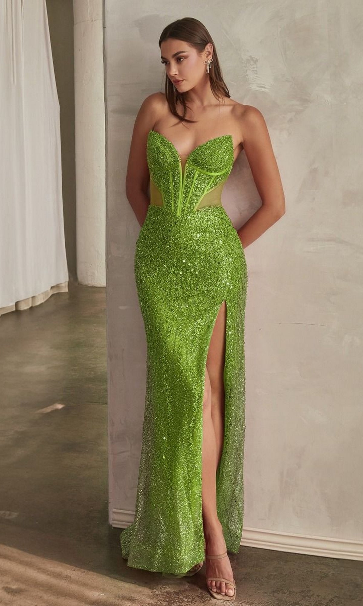 Strapless Long Sequin Prom Dress: Ladivine CD0227 - Image 6