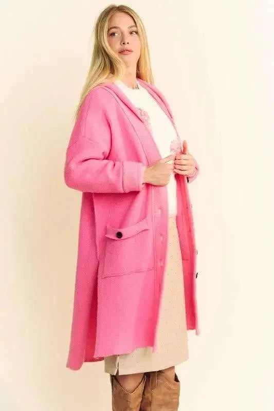 Davi & Dani Side Slit Button Up Hooded Cardigan - Image 3