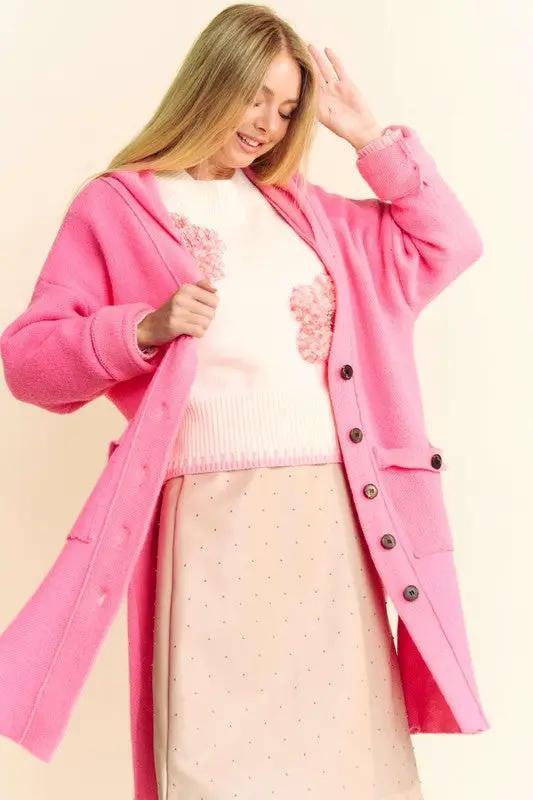 Davi & Dani Side Slit Button Up Hooded Cardigan - Image 4