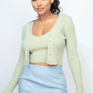 Crop Tank Top & Cardigan Sweater Set