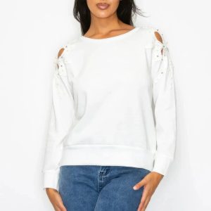 Solid Pear Bead Flower Patch Cut Out Sweatshirt