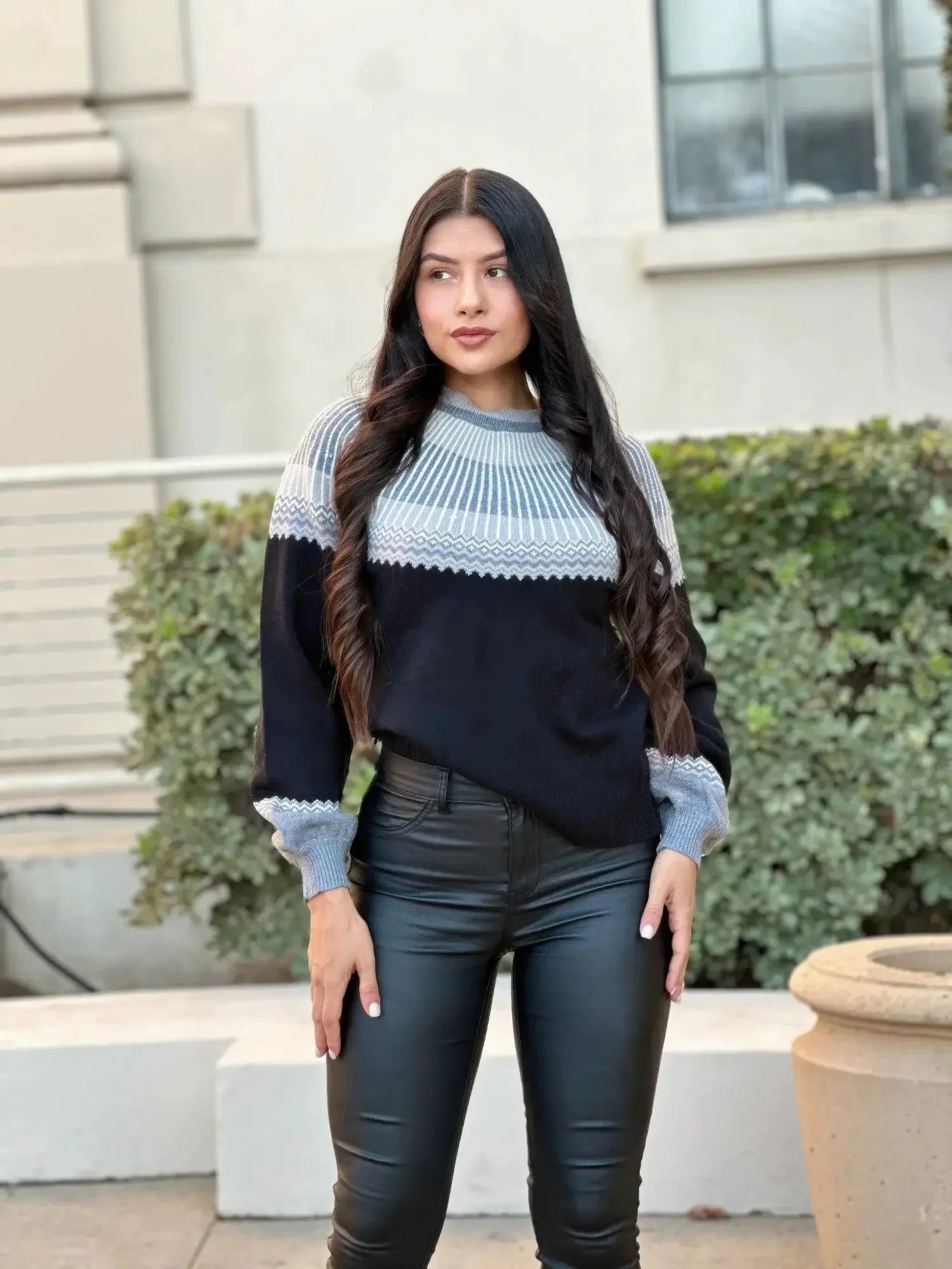 Neutral Color Block Knit Pull Out Sweater