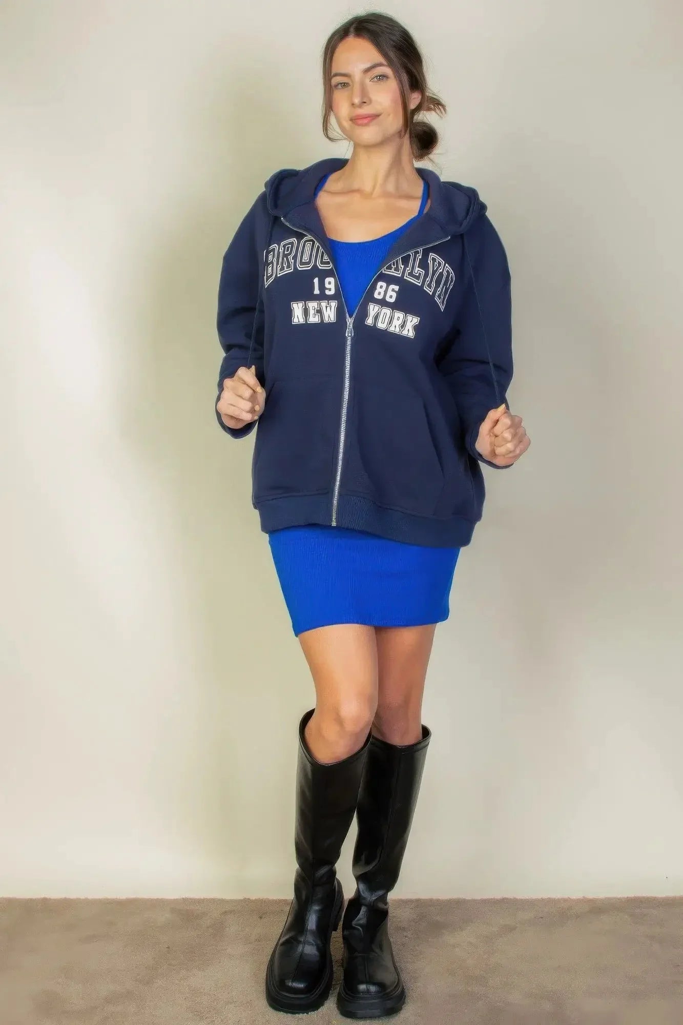 Graphic Drop Shoulder Zipper Up Hoodie - Image 2