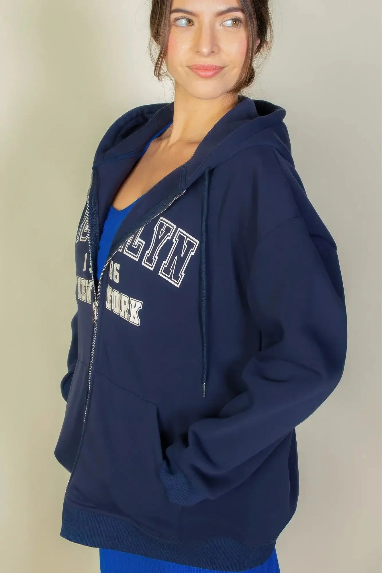 Graphic Drop Shoulder Zipper Up Hoodie - Image 4