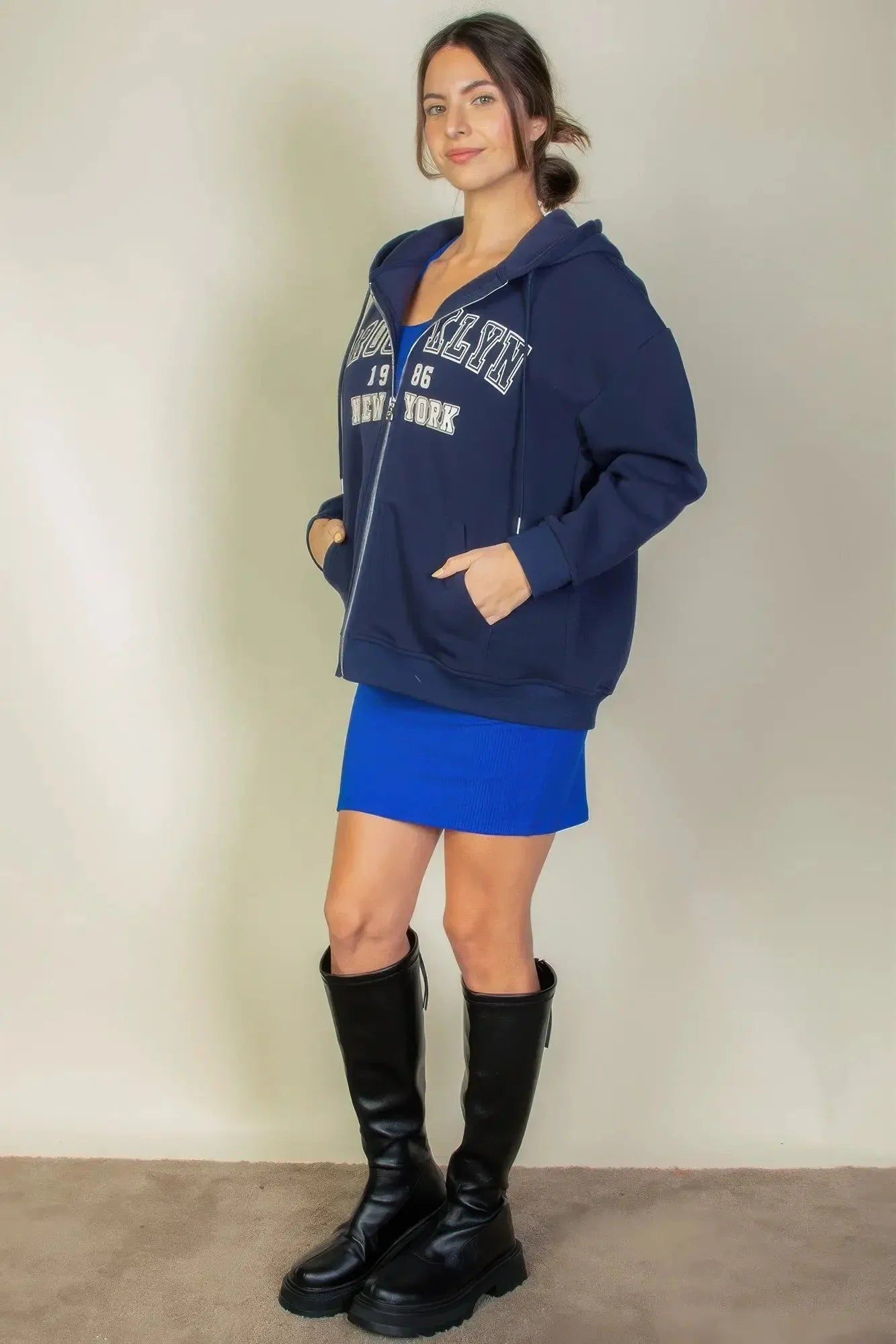 Graphic Drop Shoulder Zipper Up Hoodie - Image 5