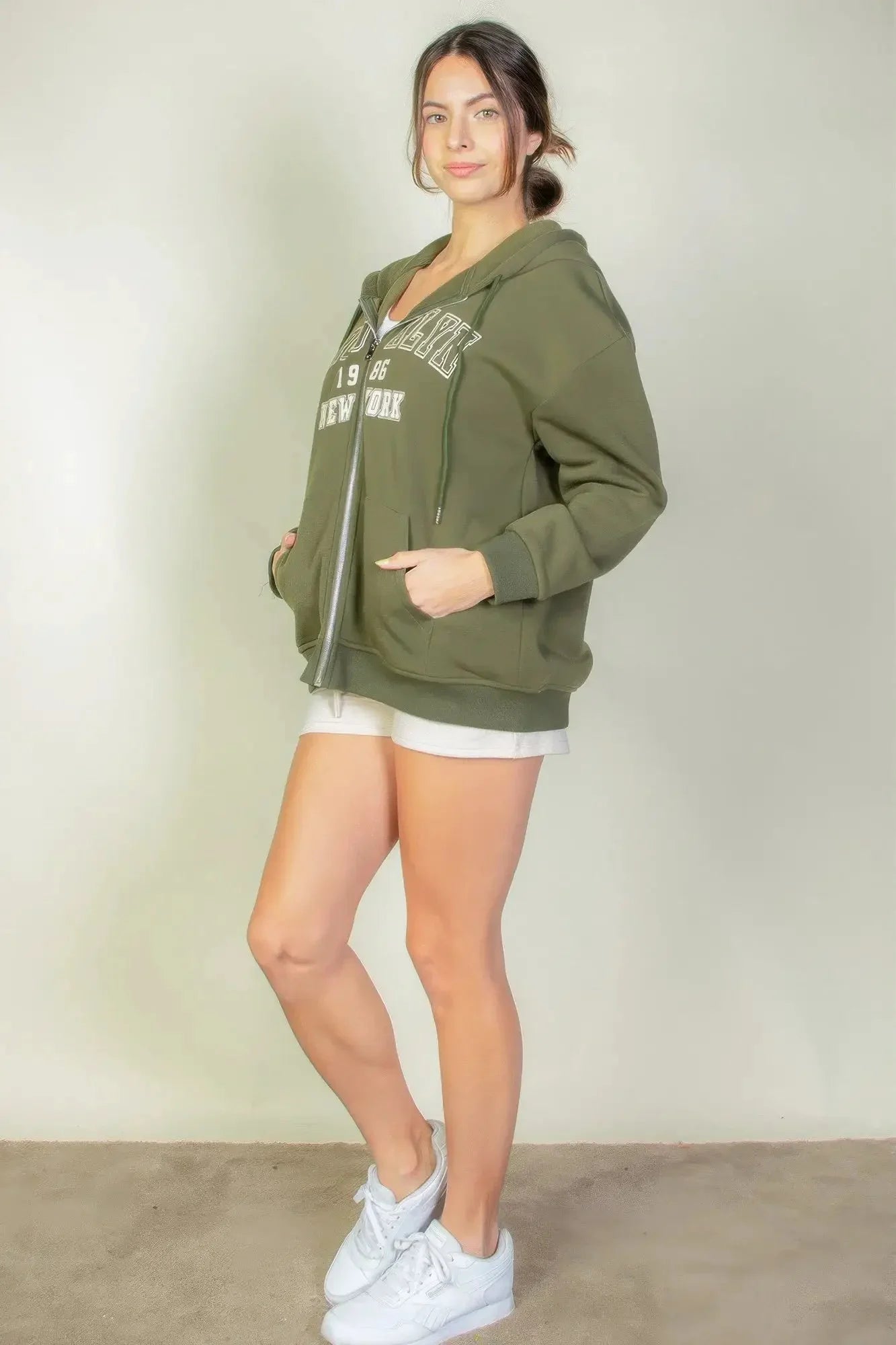 Graphic Drop Shoulder Zipper Up Hoodie - Image 14