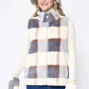Plaid Faux Fur Vest