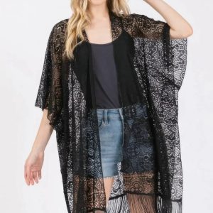 Flower Pattern Crochet Lace Tassel Cover Up