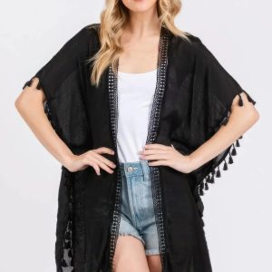 Crochet And Tassel Trim Cover Up