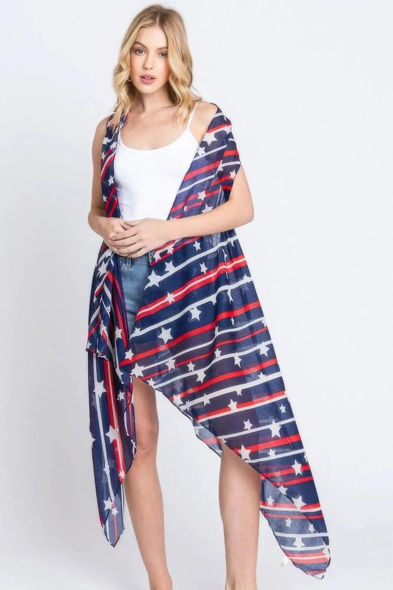 Diagonal Stripes And Stars Print Vest - Image 2