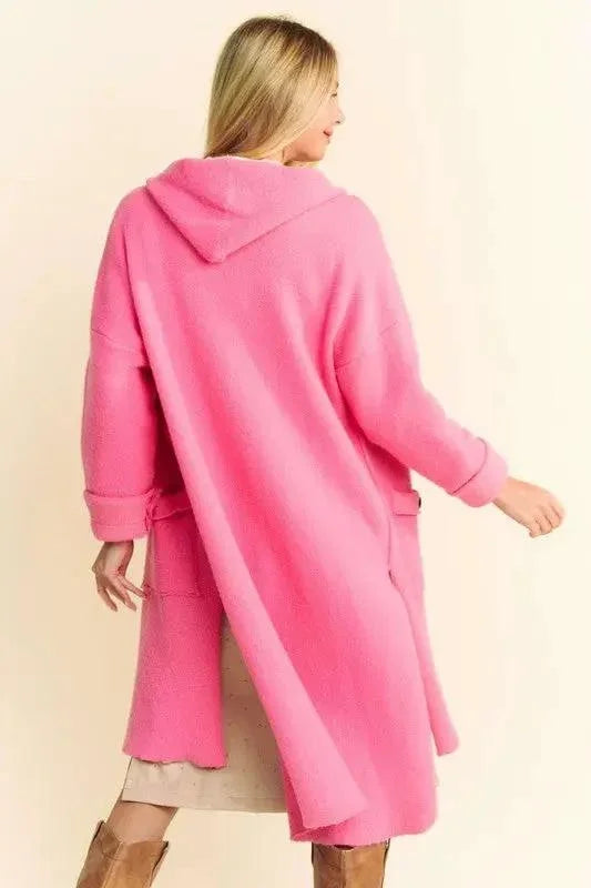 Davi & Dani Side Slit Button Up Hooded Cardigan - Image 2